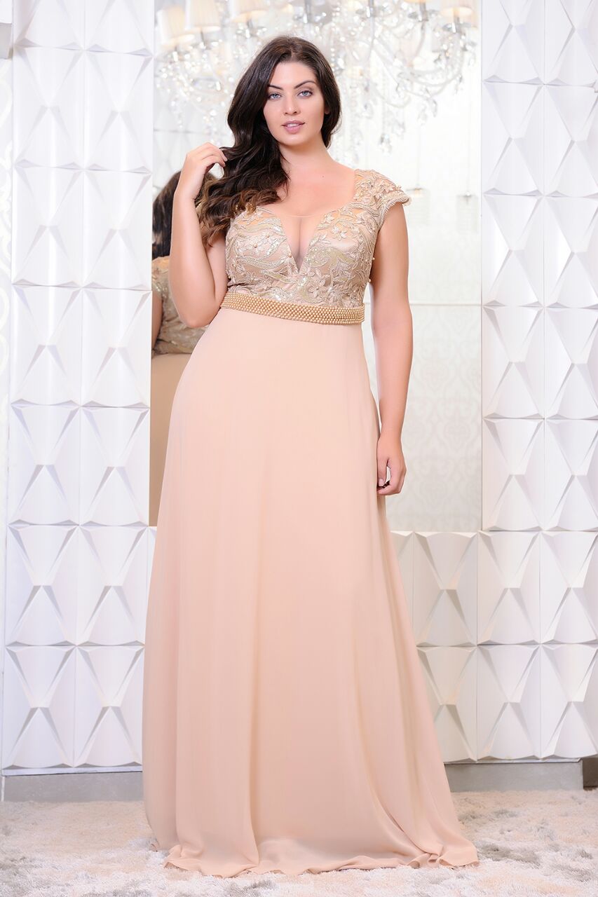 vestido de festa plus size dourado