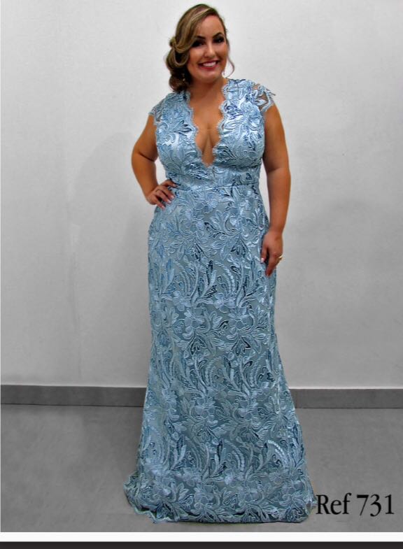 vestido de festa plus size azul tiffany
