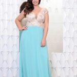 Vestido de Festa Bordado Plus Size Azul Tiffany Frente