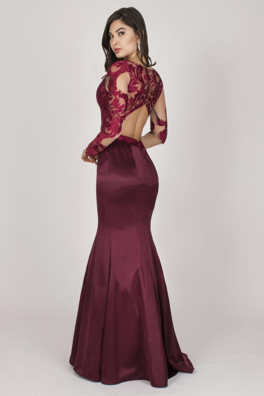 vestido longo marsala com manga