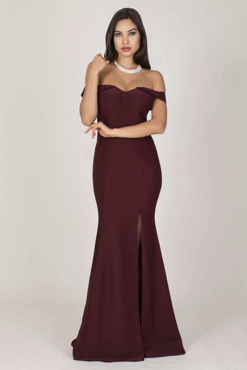 vestido longo marsala ombro a ombro