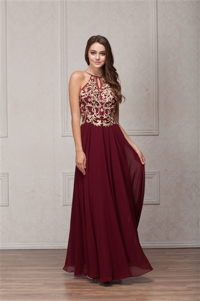 vestido de festa dourado com marsala