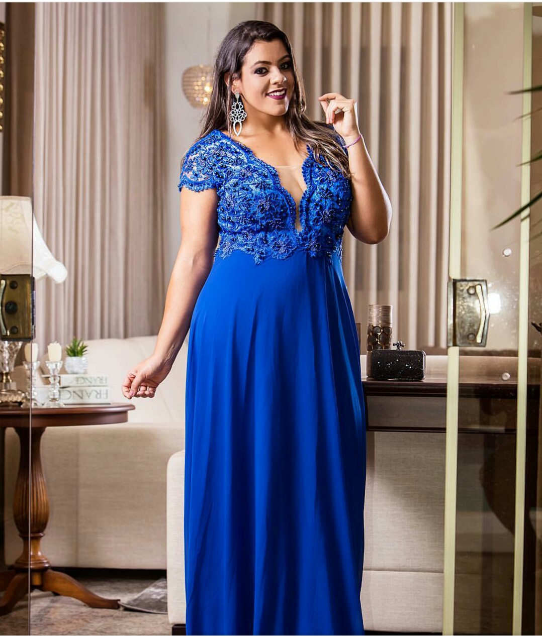 Vestido de festa azul royal Plus Size