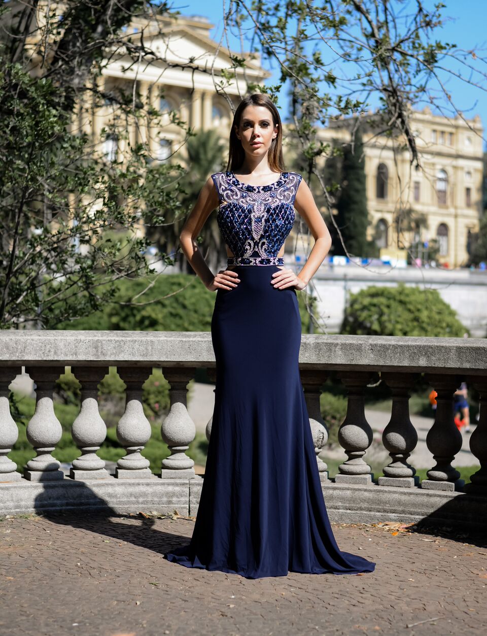 vestido para festa azul marinho