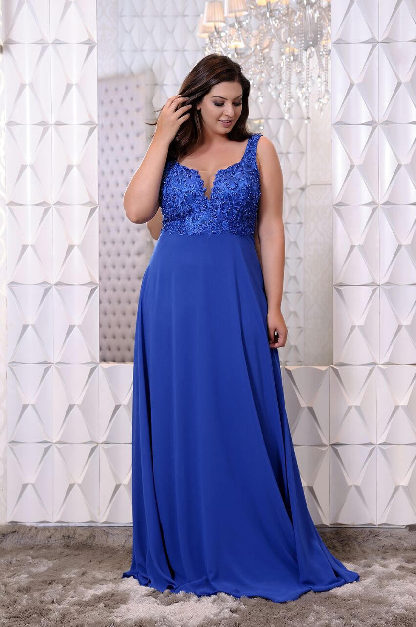 vestido de festa plus size azul royal