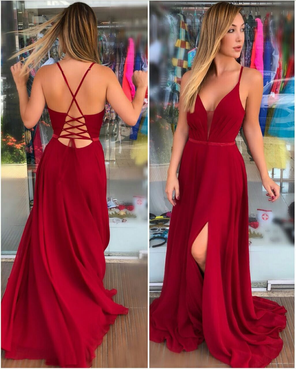 vestido com fenda marsala