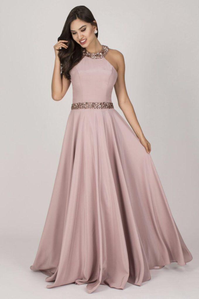 Vestido de festa rosa nude gola alta – Aluguel de Vestidos de Festa RJ
