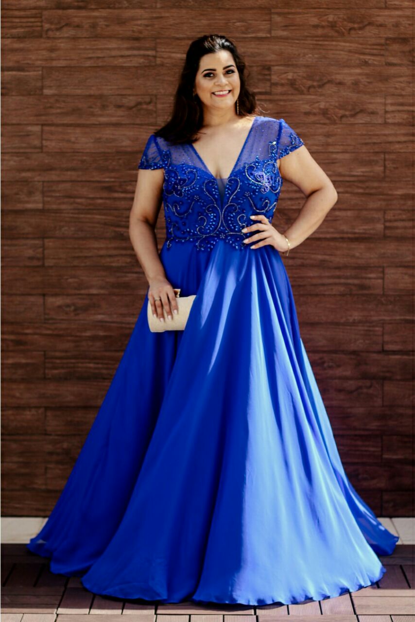 vestido azul royal plus size