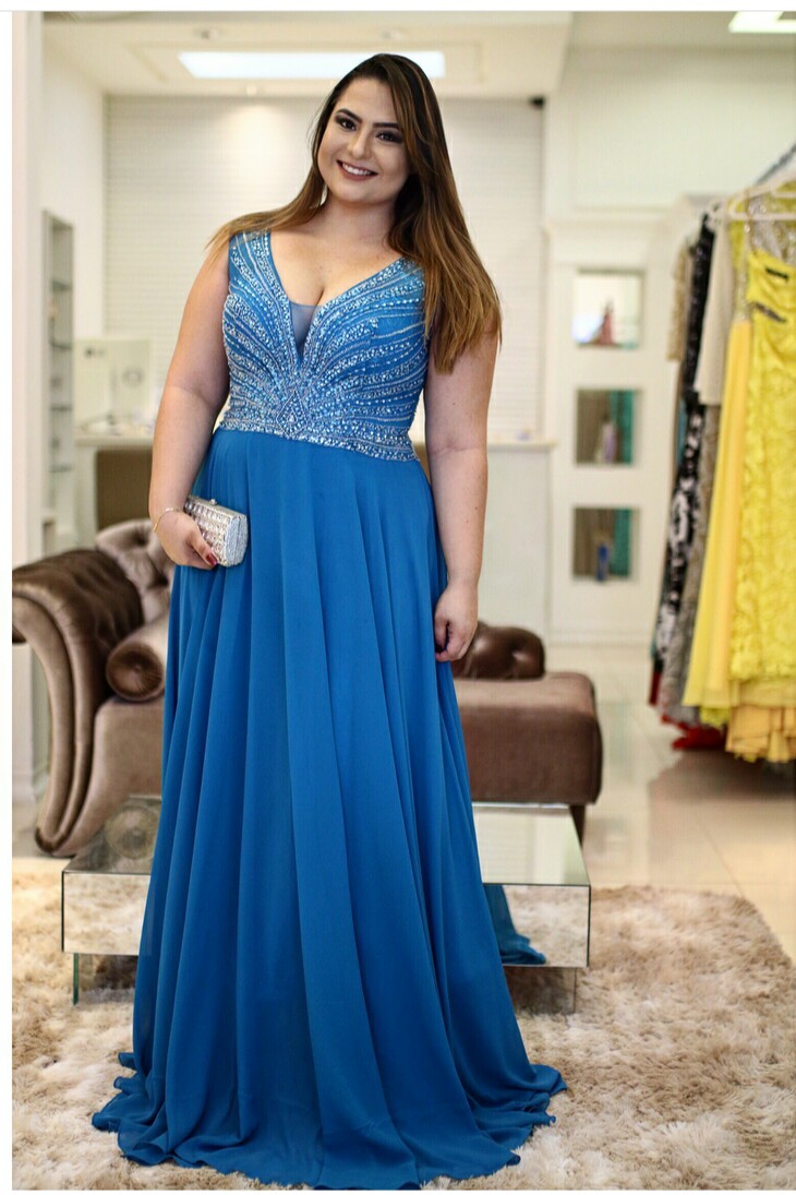 Vestido azul shop petroleo renda