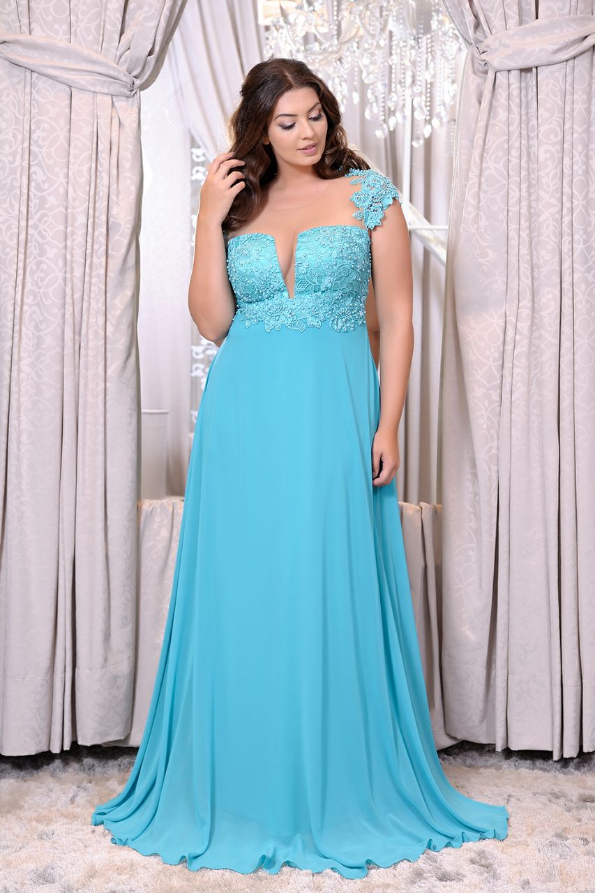 vestido de madrinha azul tiffany plus size